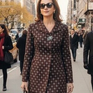 Nordstrom Caslon $180 XS Wool‎ Silk Mohair Brown Blue Dressy Career Outdoor Coat